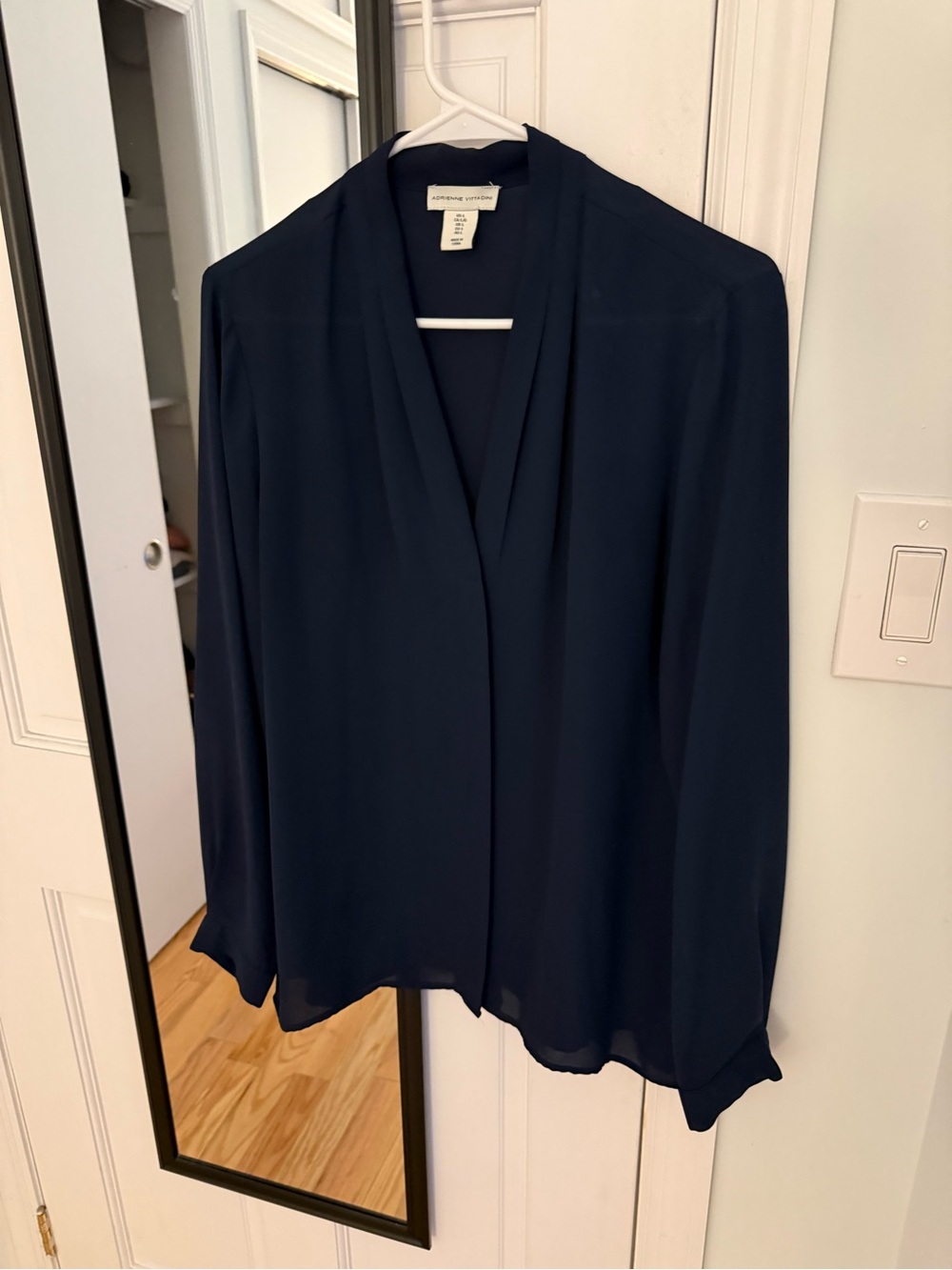 Adrienne Vittadini Navy V-Neck Long-Sleeve Blouse